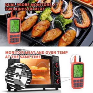 [Upgraded] Regetek Cooking Food Meat Grill Thermometer Clock Timer Alarm for Smoker Oven Kitchen BBQ Dual Probe Digital LCD Backlight Thermometer