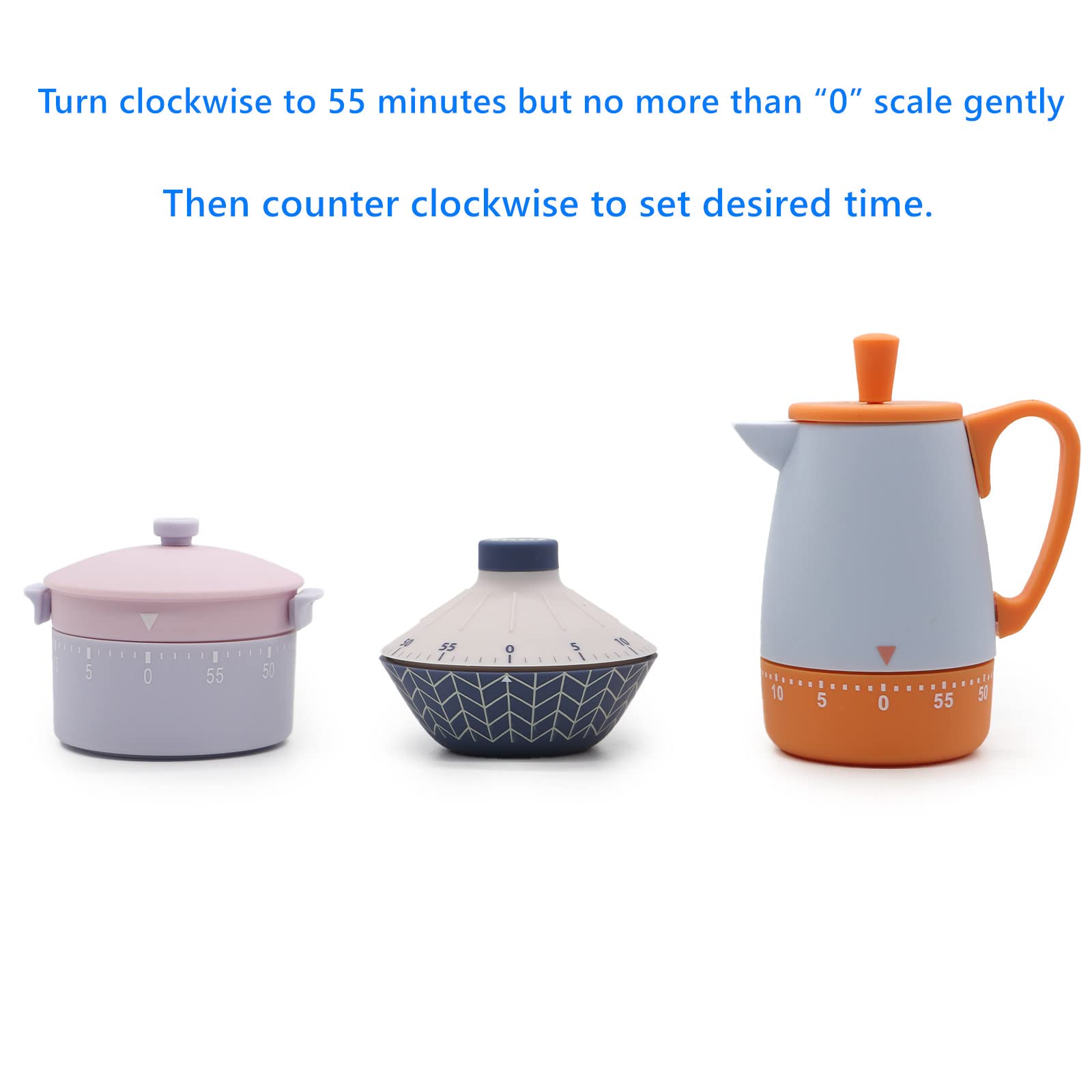 Dooesio Kitchen Timer Pressure Cooker Pot Kettle Teacup 60-Minute Wind Up Dial Rotating Countdown Reminder, No Batteries Loud Ring, Cute Time Management for Cooking (Kettle)
