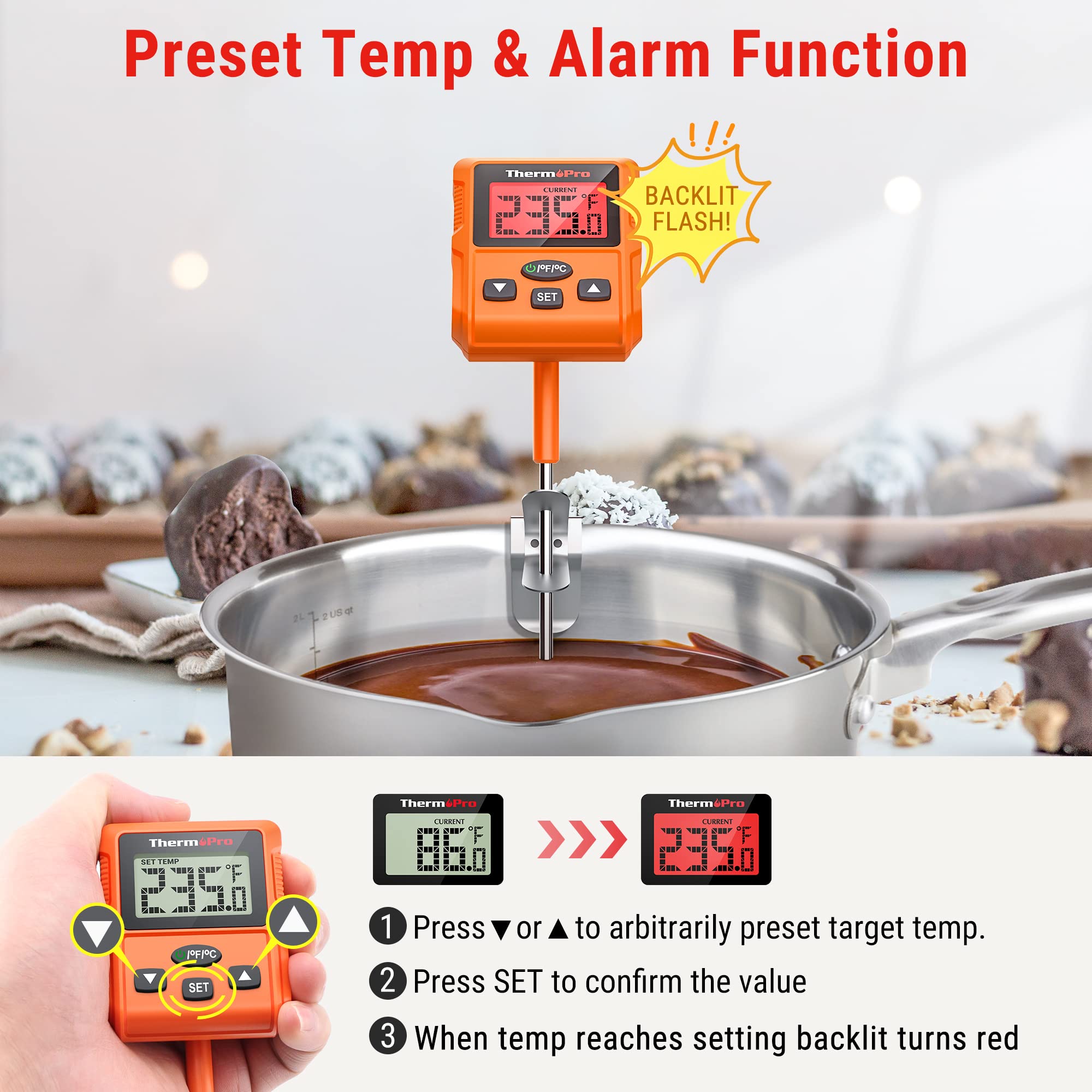 ThermoPro TP511 Digital Candy Thermometer + ThermoPro TP420 2-in-1 Instant Read Thermometer for Cooking