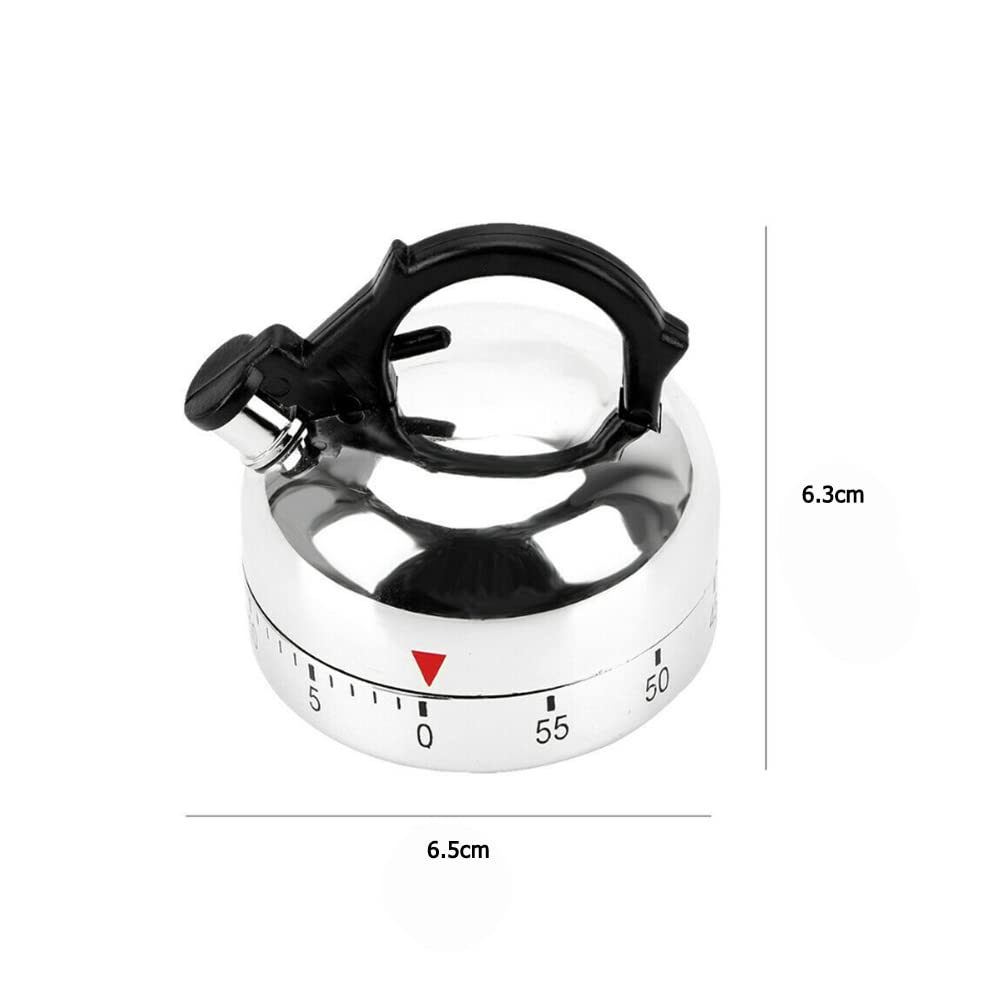Timer Series Kettle Shaped Mechanical Rotating Kitchen Timer (60 Minutes Max), Silver