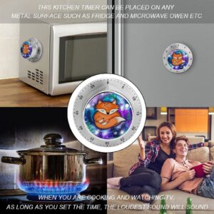 Kitchen Timer, Kitchen Timers for Cooking, Kitchen Timer Magnetic, Fox with Space Pattern Pattern Waterproof Time Timer Stainless Steel Multiuse for Home Baking Cooking Oven