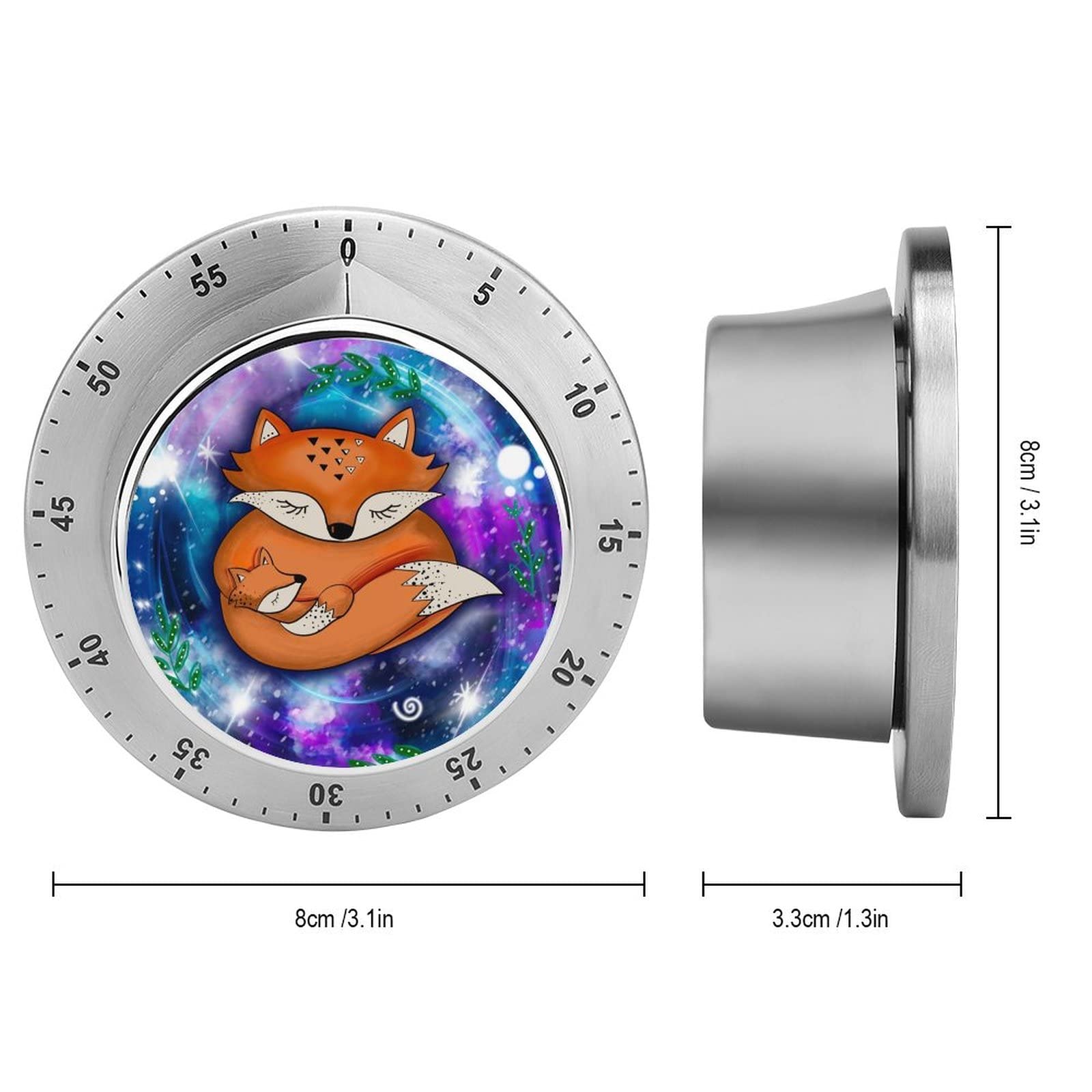 Kitchen Timer, Kitchen Timers for Cooking, Kitchen Timer Magnetic, Fox with Space Pattern Pattern Waterproof Time Timer Stainless Steel Multiuse for Home Baking Cooking Oven