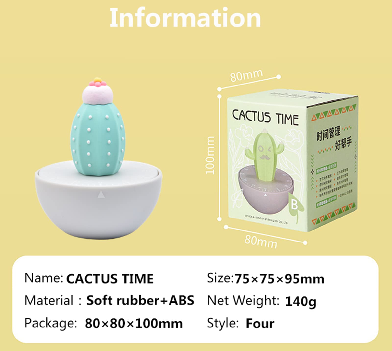 Ranvi Cute Cactus Shaped Time Manager 60 Minutes Mechanical Timer Kitchen Cooking Timer(Blue)