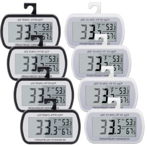 aevete 8 pack waterproof digital refrigerator thermometer large lcd, freezer room thermometer with magnetic back, no frills easy to read