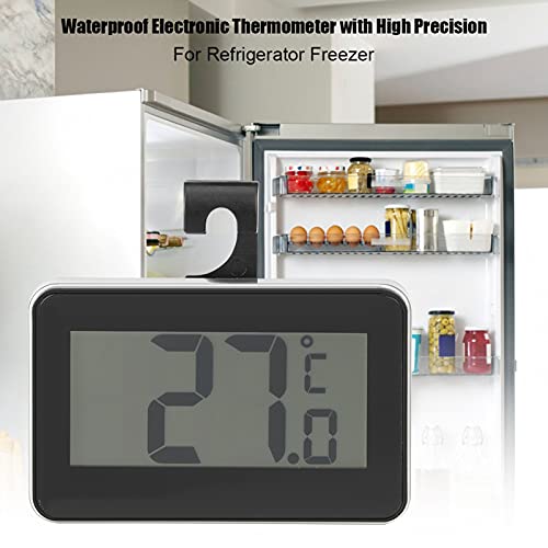 Hanging Electronic Thermometer, Compact Thermometer, Magnetic ℃ / ℉ Display for Home Refrigerator(Black)