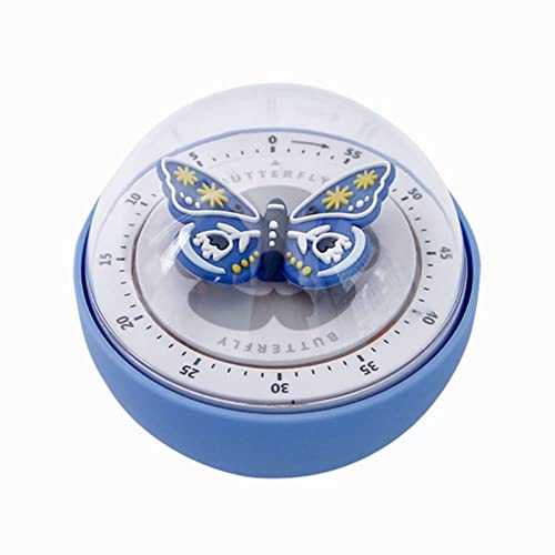 Butterfly Decoration Mechanical Kitchen Timer - Kitchen Gadget Cooking Clock Loud Alarm Counters 60 Minutes Manual Timer, Blue