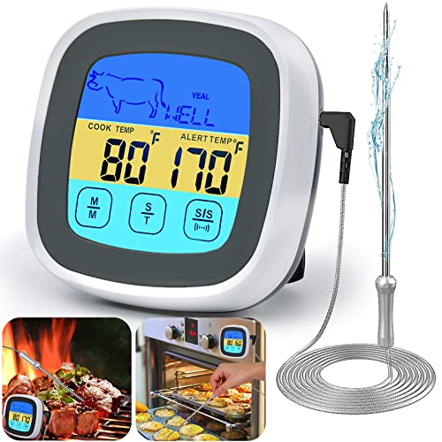 Digital Meat Thermometer for Cooking, Food Thermometer with Large Touchscreen Backlight LCD, Long Probe, Cooking Thermometer for Beef Liquid Oven BBQ Grill Fry Candy, Kitchen Stuff Gift for Women Men