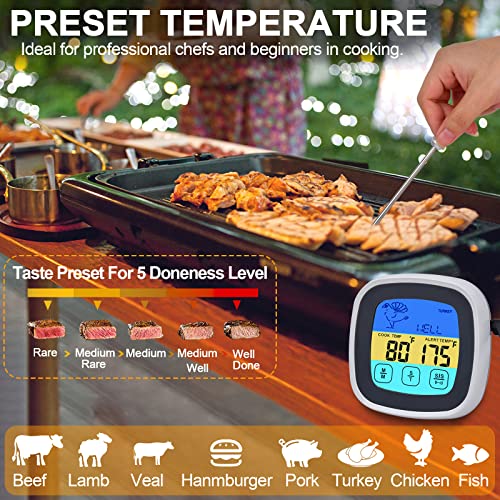 Digital Meat Thermometer for Cooking, Food Thermometer with Large Touchscreen Backlight LCD, Long Probe, Cooking Thermometer for Beef Liquid Oven BBQ Grill Fry Candy, Kitchen Stuff Gift for Women Men