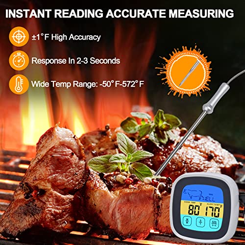 Digital Meat Thermometer for Cooking, Food Thermometer with Large Touchscreen Backlight LCD, Long Probe, Cooking Thermometer for Beef Liquid Oven BBQ Grill Fry Candy, Kitchen Stuff Gift for Women Men