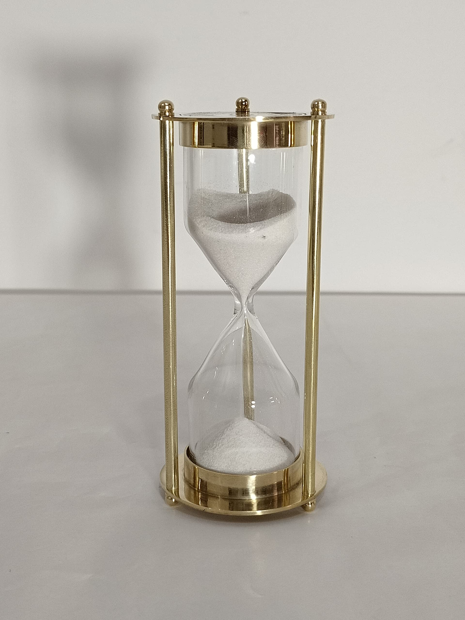 Sohrab Nauticals Brass Hourglass 5 Minute Sand Timer Sandglass Clock Timer with Sparkling Purple Sand for Home, Kitchen and Office Table Desk | Size- 6 inch