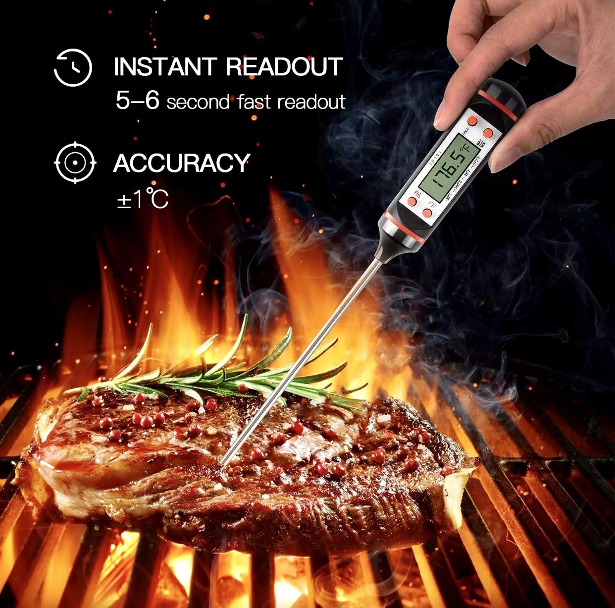Digital Kitchen Thermometer Coffee Thermometer Tea Thermometer Food Thermometer Waterproof Digital Instant Read Meat Thermometer with Long Probe for Liquid, Candle, Food, Milk, Fry, Candy, Roast