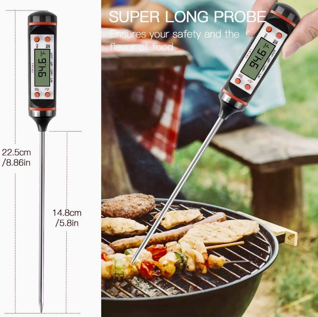 Digital Kitchen Thermometer Coffee Thermometer Tea Thermometer Food Thermometer Waterproof Digital Instant Read Meat Thermometer with Long Probe for Liquid, Candle, Food, Milk, Fry, Candy, Roast