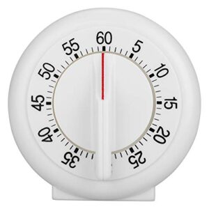 kitchen timer, round mechanical timer, plastic timer, 60 minutes duration counter alarm clock, for home kitchen, white