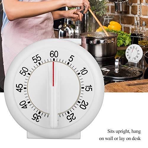 Kitchen Timer, Round Mechanical Timer, Plastic Timer, 60 Minutes Duration Counter Alarm Clock, for Home Kitchen, White
