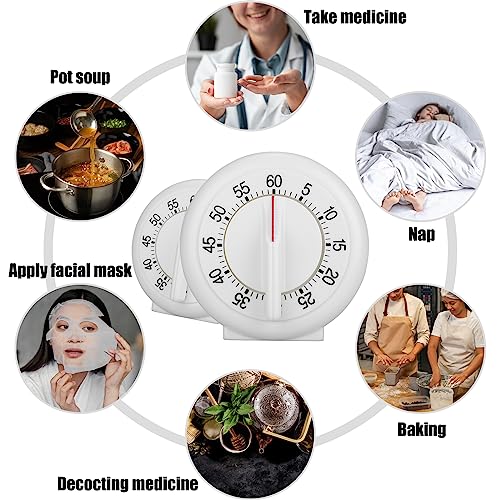 Kitchen Timer, Round Mechanical Timer, Plastic Timer, 60 Minutes Duration Counter Alarm Clock, for Home Kitchen, White