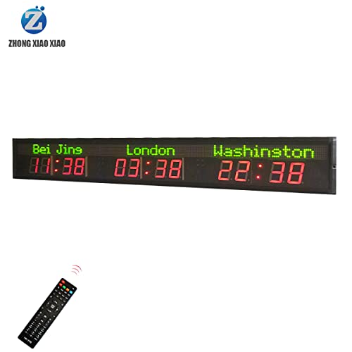 THINKHONGHAO Zhong Xiaoxiao Brand LED red and Green Digital Electronic 3 City World Clock Summer Digital World Clock displays time Brightness at Different Times