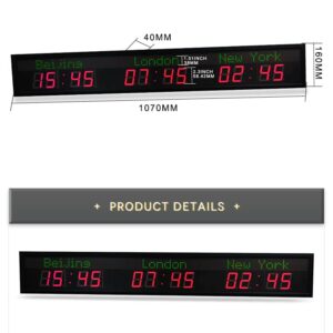 THINKHONGHAO Zhong Xiaoxiao Brand LED red and Green Digital Electronic 3 City World Clock Summer Digital World Clock displays time Brightness at Different Times