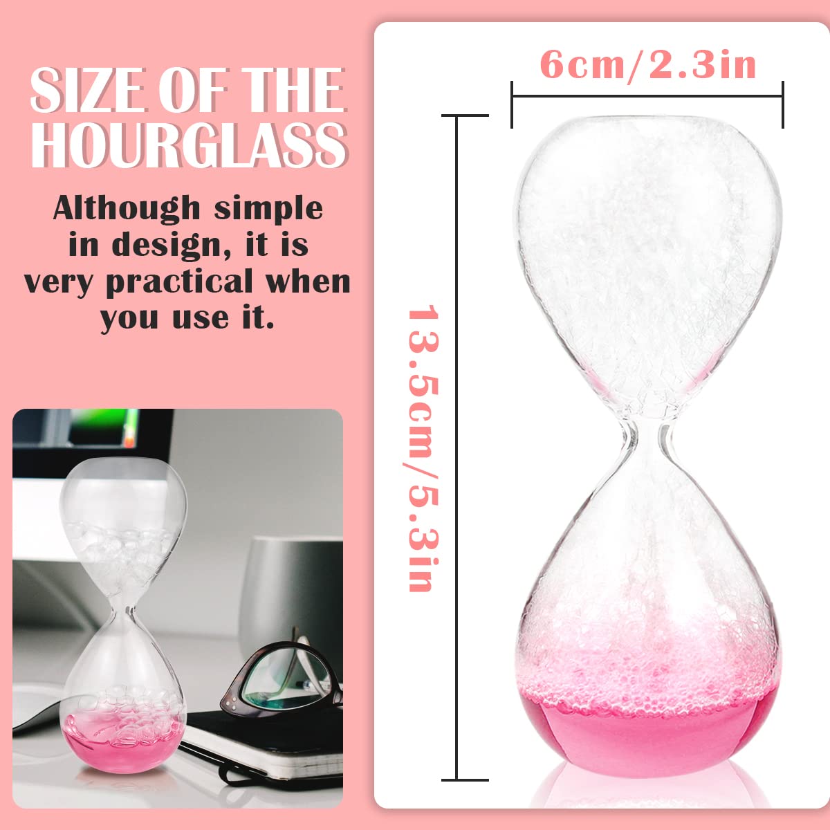 FERCAISH Bubble Liquid Glass Hourglass Timer, Creative Time Management Hourglass Table Decoration Durable Glass Construction (Pink)