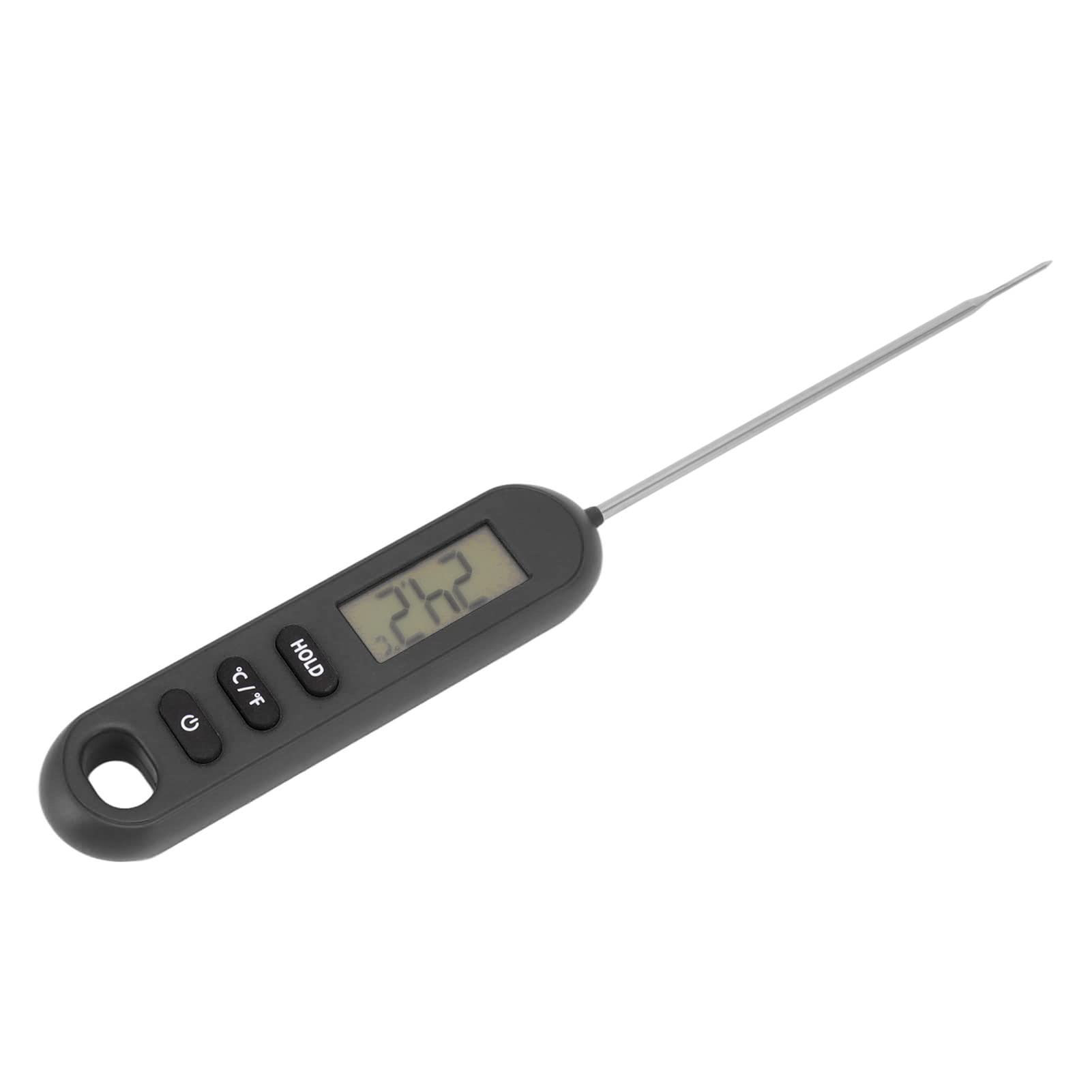 Instant Read Meat Thermometer, Long Probe Cooking Thermometer Calibration Function Accurate with Hanging Hole for Kitchen (Black)