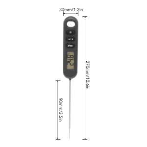 Instant Read Meat Thermometer, Long Probe Cooking Thermometer Calibration Function Accurate with Hanging Hole for Kitchen (Black)