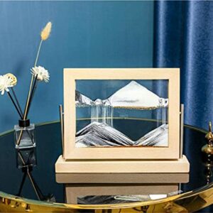 3D Glass Sandscape Hourglass Moving Sand Art Picture Rectangle Glass Ornaments Desktop Decoration Quicksand Painting Home Decor (Blue)