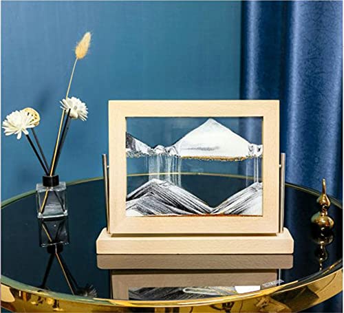 3D Glass Sandscape Hourglass Moving Sand Art Picture Rectangle Glass Ornaments Desktop Decoration Quicksand Painting Home Decor (Blue)