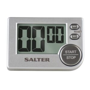salter 397 svxr electric timer, digital stopwatch, memory function, magnetic or self standing, stick on fridge, count up/down, 99 min 59 sec, beeper sound, start/stop button, grey,1.5d x 5.2w x 7.6hcm