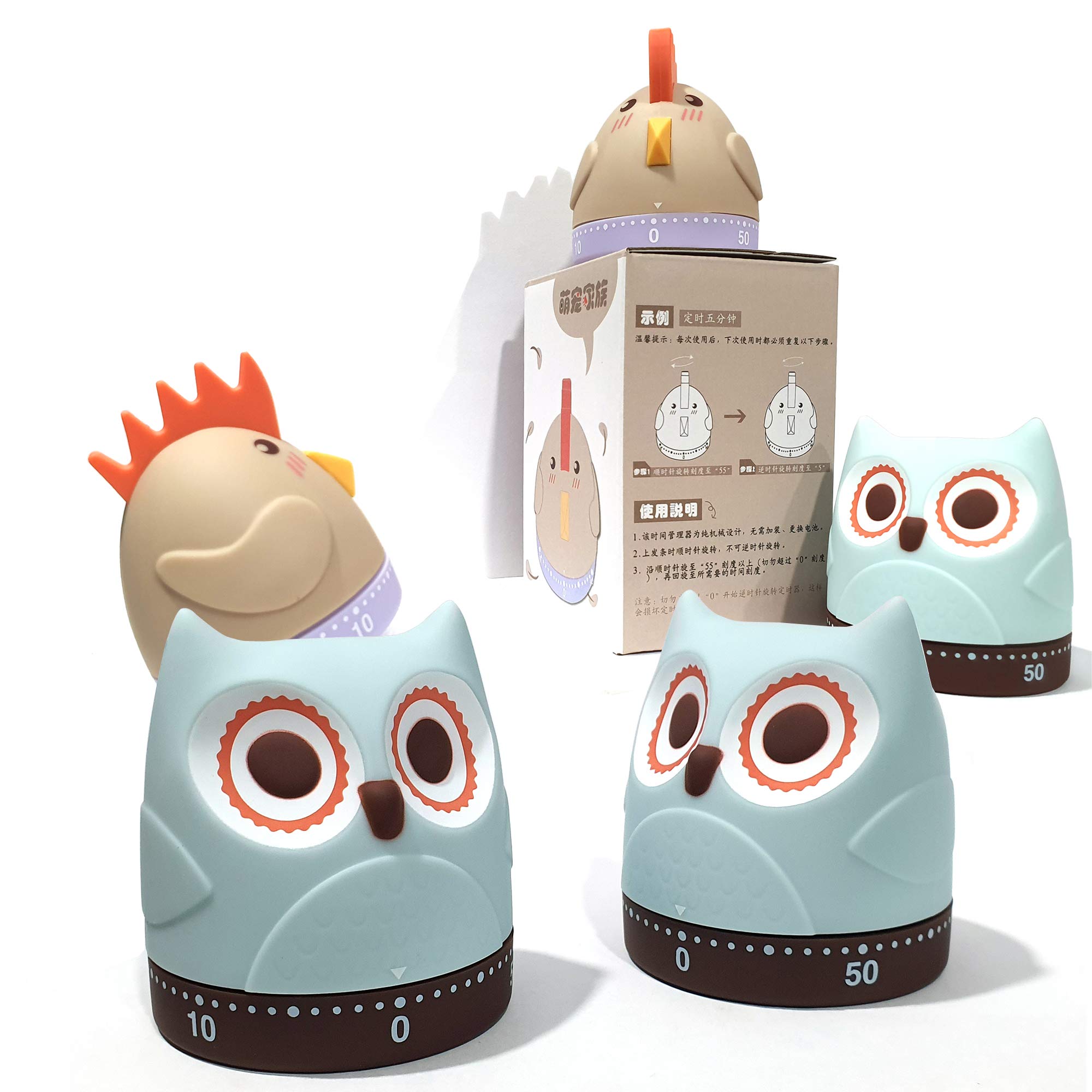 Cartoon Owl Chick Mechanical Timers 60 Minutes Kitchen Cooking Timer Clock Loud Alarm Counters Mini Size Manual No Batteries Required, 100% Mechanical - Magnetic Backing, Timer for Study. (Owl)