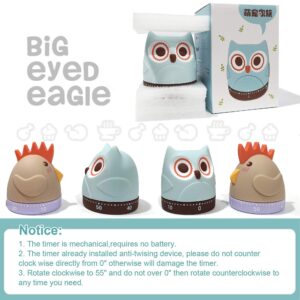 Cartoon Owl Chick Mechanical Timers 60 Minutes Kitchen Cooking Timer Clock Loud Alarm Counters Mini Size Manual No Batteries Required, 100% Mechanical - Magnetic Backing, Timer for Study. (Owl)