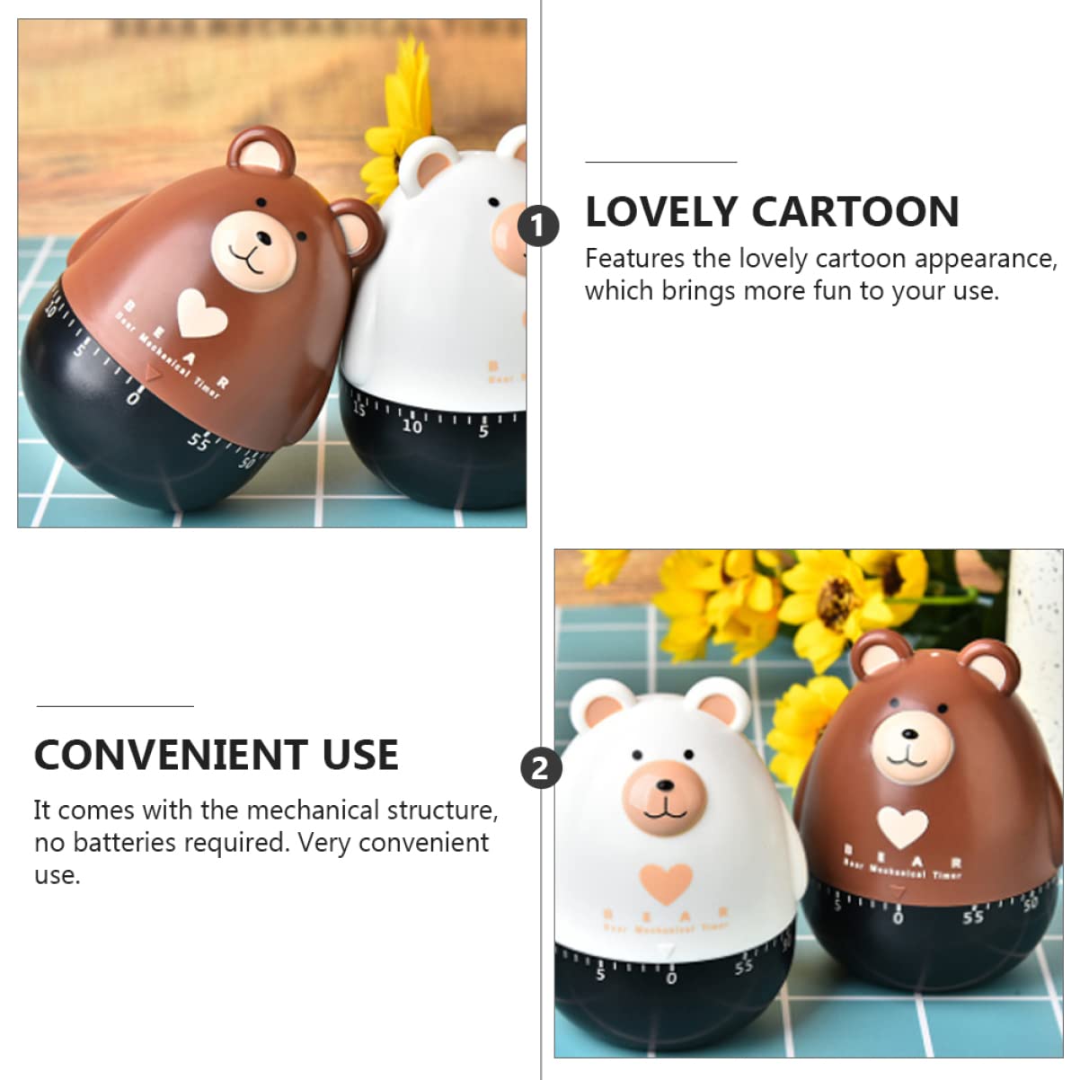 TEM Bear Timer Alarm Watch Cute Timer Kitchen Reminder Timer for Baking Kitchen Countdown Timer Animal Cooking Clock Digital Timers Timer Device Cartoon Student Abs Tool