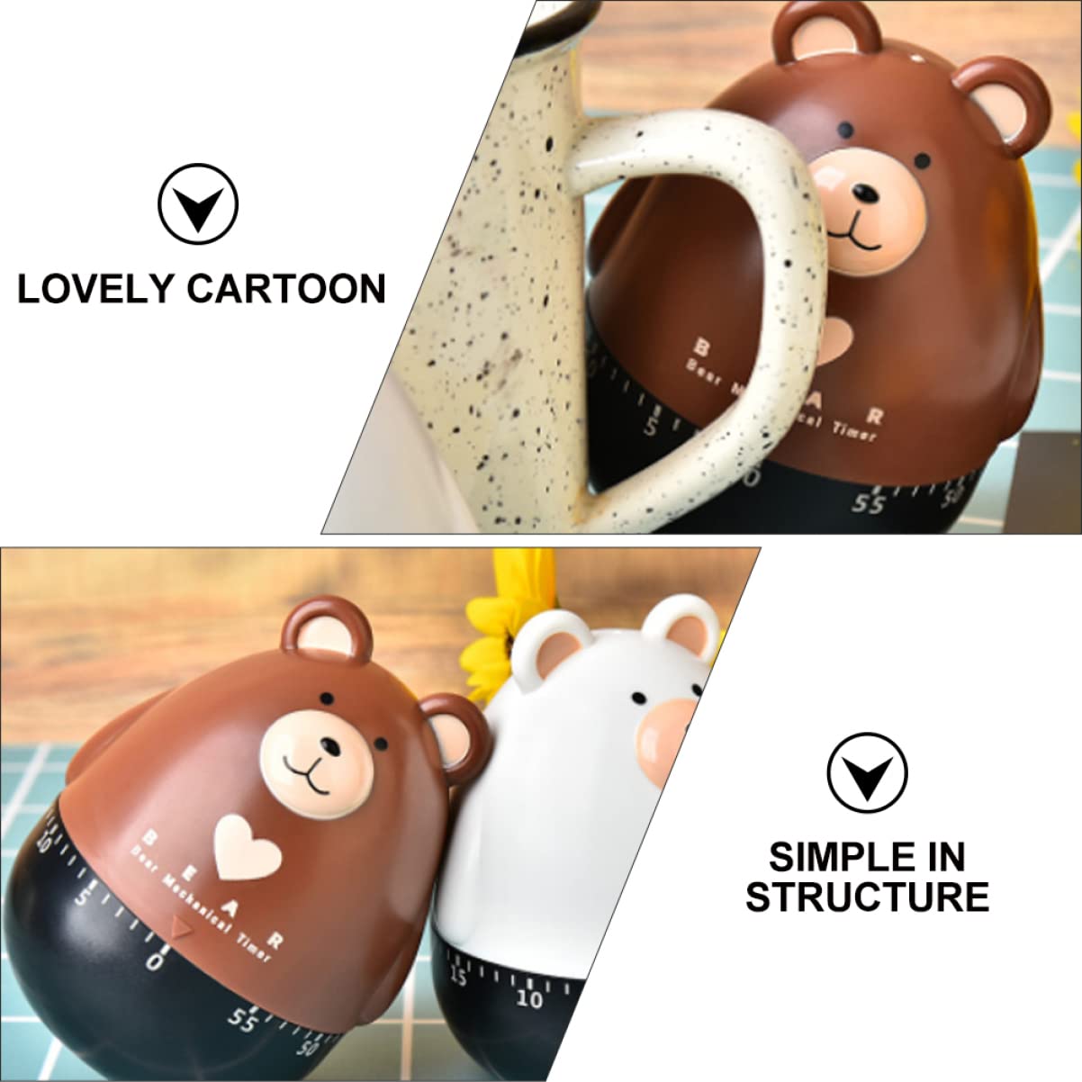 TEM Bear Timer Alarm Watch Cute Timer Kitchen Reminder Timer for Baking Kitchen Countdown Timer Animal Cooking Clock Digital Timers Timer Device Cartoon Student Abs Tool