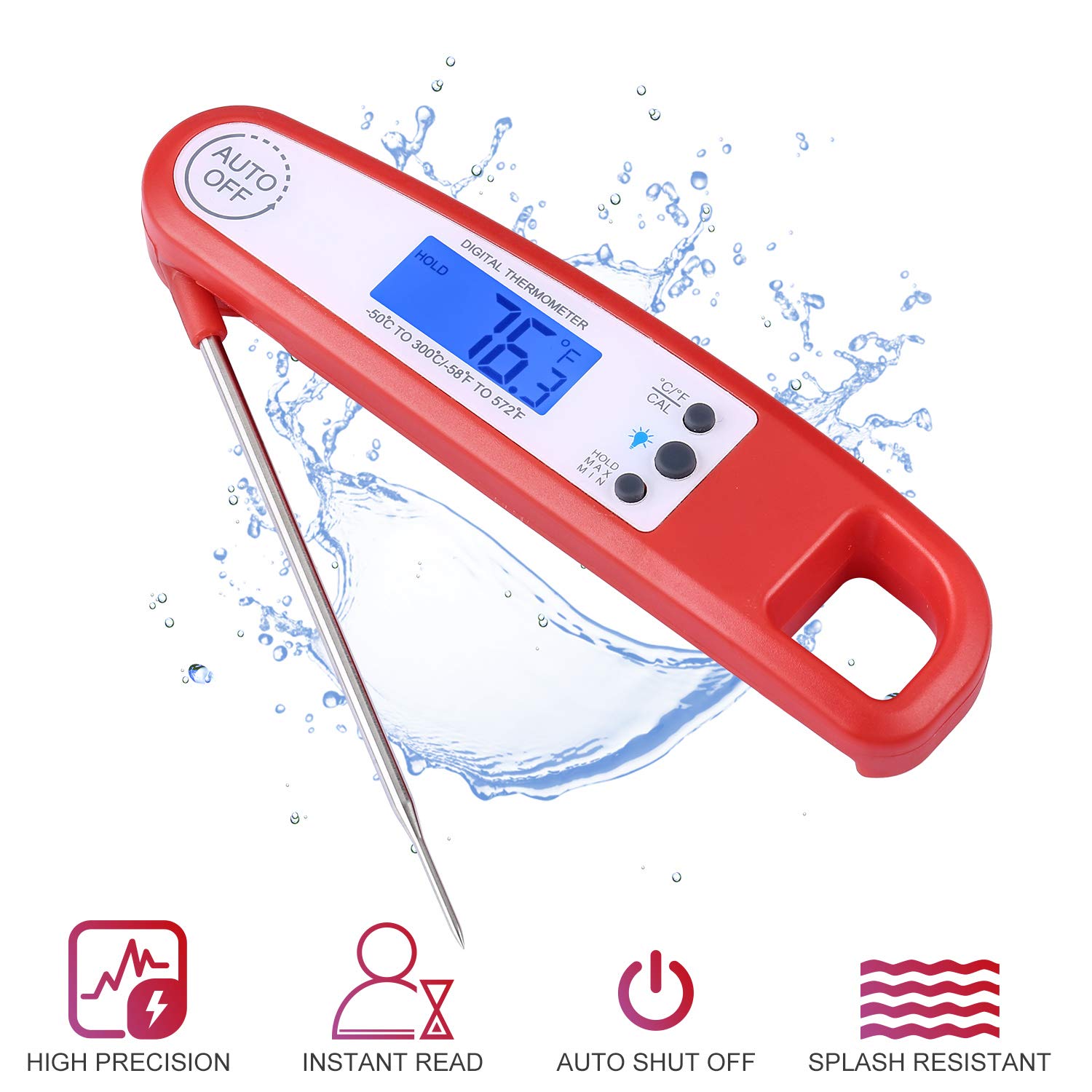 SPIKELAB Meat Thermometer, Digital Instant Read Food Thermometer with Splash Proof Body and Backlight Display for Kitchen Cooking, Grilling, and Barbecue