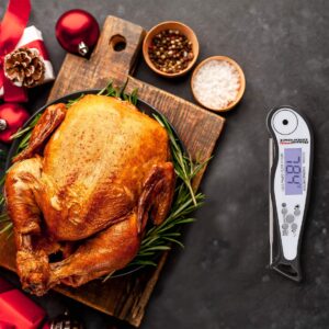 Royal Gourmet TW2001 Meat Food Thermometer, Ultra Fast, Waterproof, Digital Kitchen Cooking Food, Foldable Probe with Alarm for Oil Deep Fry Candy BBQ Turkey Liquid, White