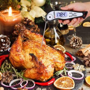 Royal Gourmet TW2001 Meat Food Thermometer, Ultra Fast, Waterproof, Digital Kitchen Cooking Food, Foldable Probe with Alarm for Oil Deep Fry Candy BBQ Turkey Liquid, White