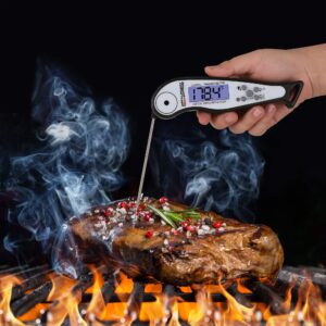 Royal Gourmet TW2001 Meat Food Thermometer, Ultra Fast, Waterproof, Digital Kitchen Cooking Food, Foldable Probe with Alarm for Oil Deep Fry Candy BBQ Turkey Liquid, White