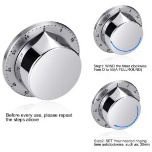 Kitchen Timer，Magnetic Kitchen Timer Kitchen Cooking Timer Clock with Bell Alarm Clock,No Battery Needed,100% Mechanical-Magnetic Backing, Exquisite Stainless Steel Body, Countdown Reminder, (Round)