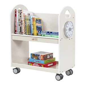 ECR4Kids Mobile Book Cart with Countdown Timer, Classroom Bookshelf, 29.3"D x 15.75"W x 34.25"H, White Wash