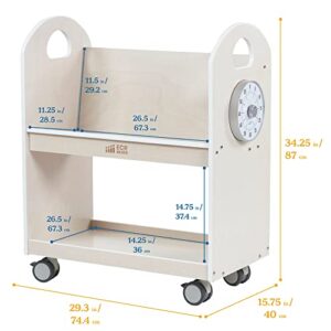 ECR4Kids Mobile Book Cart with Countdown Timer, Classroom Bookshelf, 29.3"D x 15.75"W x 34.25"H, White Wash