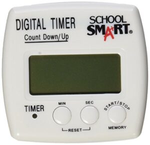 school smart count up/count down timer, digital, (1) aaa battery, 2-3/4 in w x 2-3/4 in h x 1 in d, assorted color, assorted size - 084280