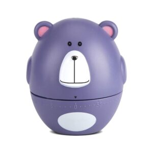 kitchen timer, cute cartoon kitchen timers for cooking, teacher supplies for classroom, mechanical 55 minutes clock loud alarm counters mini size manual timer(purple bear)