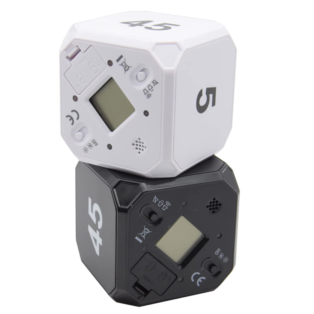 Hoshen Gravity Sensor Cube Timer, 5-15-25-45 Minutes Time Management Countdown Reminder, Kitchen Baking Reminder, Original Box (Without Battery)，Black
