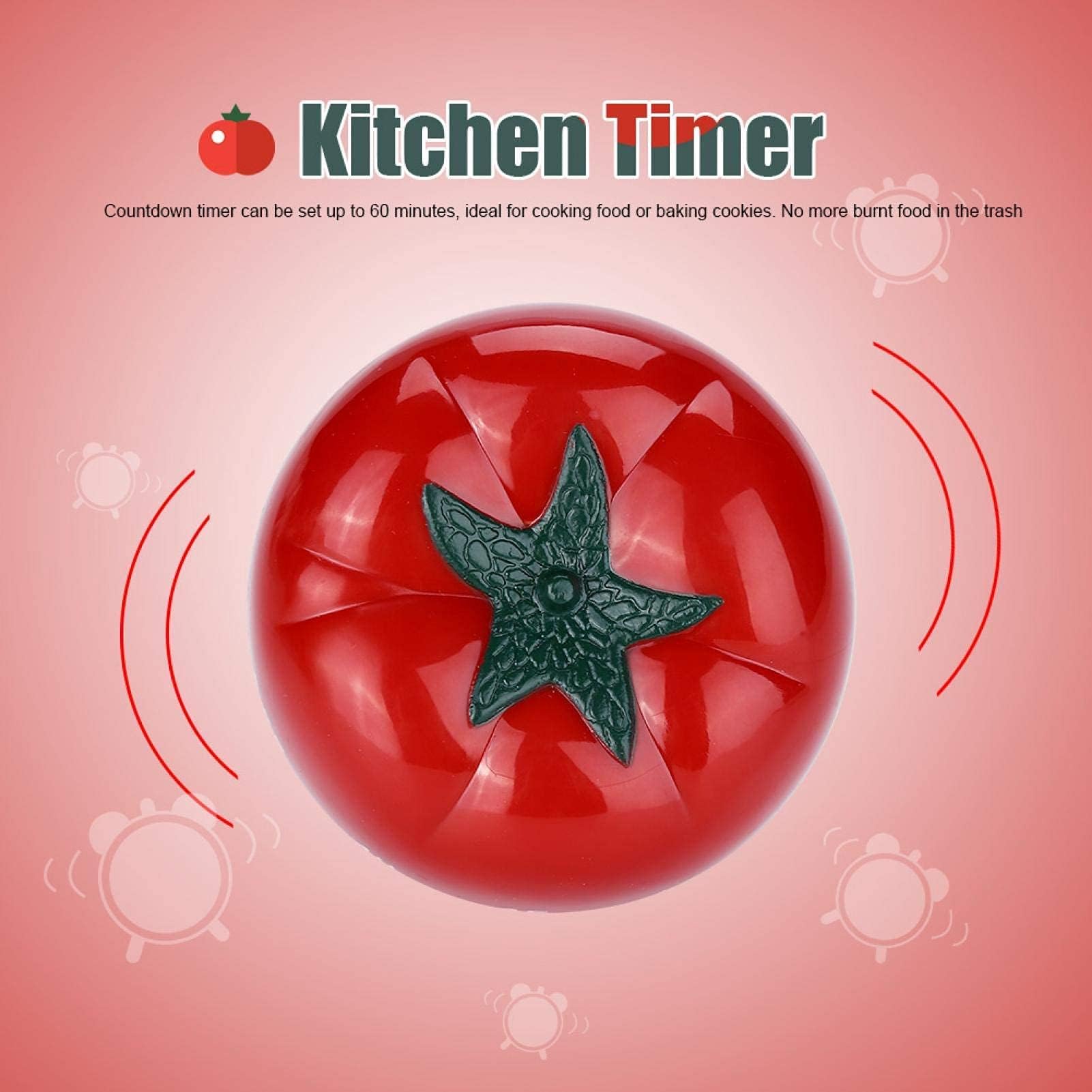 60 Minutes Kitchen Timer, Cute Tomato Timer Mechanical Countdown Hour Meter for Cooking Homework Baking Learning(L)