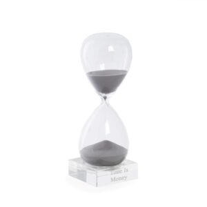 custom personalized 60 minute hourglass sand timer on crystal base (grey)