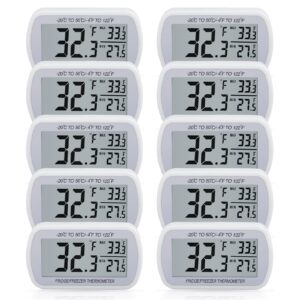 aevete 10 pack waterproof digital refrigerator thermometer large lcd, freezer room thermometer with magnetic back, no frills easy to read