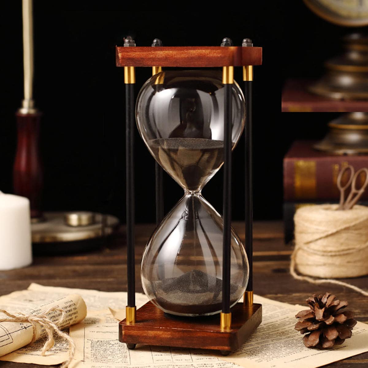 JINYISI Hourglass,60 Minutes Sand Hourglass Clock,Hourglass Timer,Black Wooden Frame Decorative Sand Timer,for Office Kitchen Decor Home