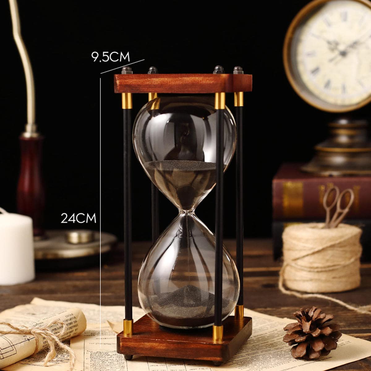 JINYISI Hourglass,60 Minutes Sand Hourglass Clock,Hourglass Timer,Black Wooden Frame Decorative Sand Timer,for Office Kitchen Decor Home