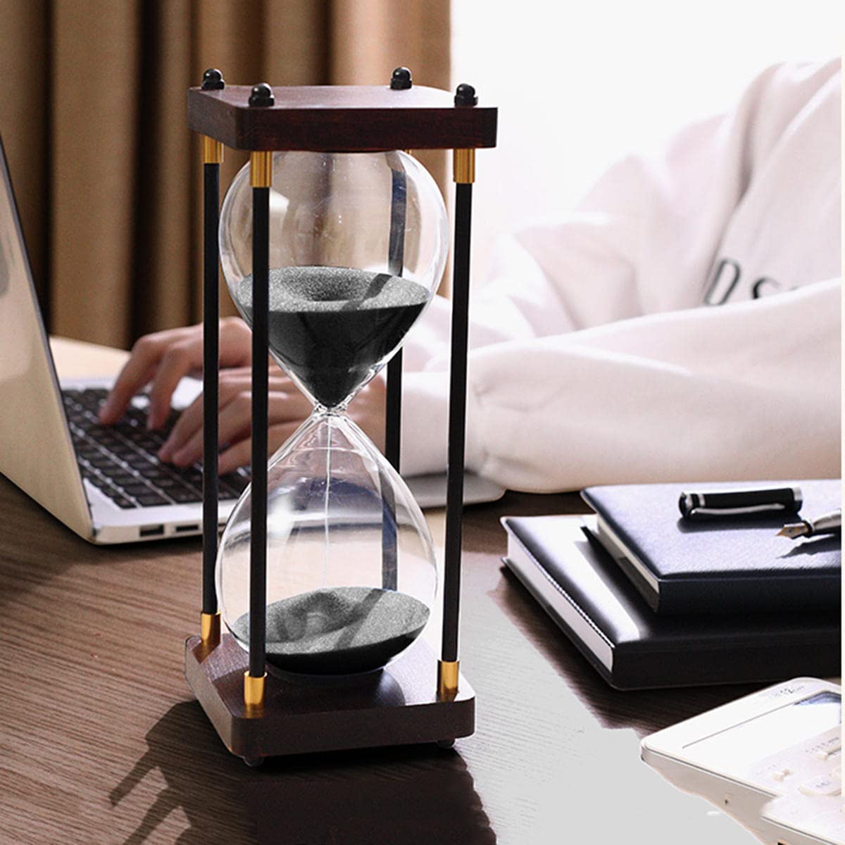 JINYISI Hourglass,60 Minutes Sand Hourglass Clock,Hourglass Timer,Black Wooden Frame Decorative Sand Timer,for Office Kitchen Decor Home