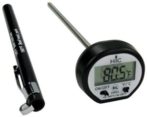 hic kitchen roasting instant-read digital meat thermometer, shatterproof lcd display, stainless steel with protective sheath and internal temperature chart