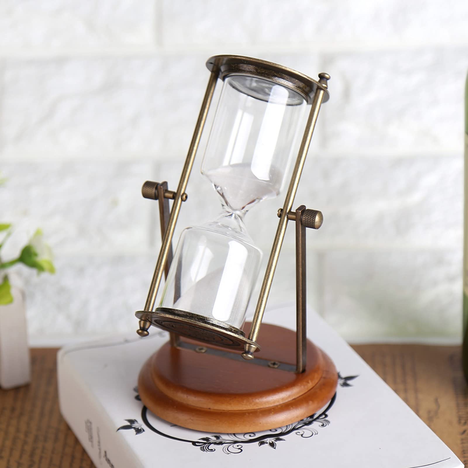 TYTOGE 15 Minutes Metal Rotating Sand Glass Timer Clock Hourglass Table Ornament Home Decor Gift