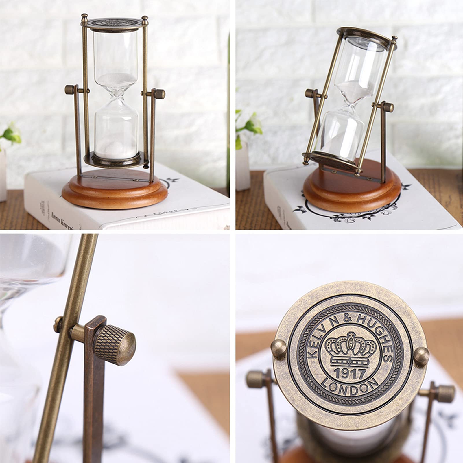 TYTOGE 15 Minutes Metal Rotating Sand Glass Timer Clock Hourglass Table Ornament Home Decor Gift